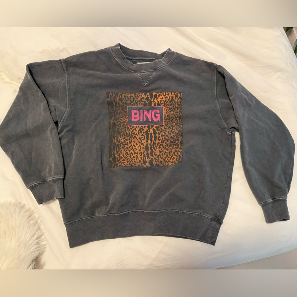Anine Bing Grey Leopard Print Sweatshirt